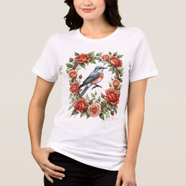 Camiseta Triblenda Flycatcher De Colas Sencillas Rodeado De Roses Roj