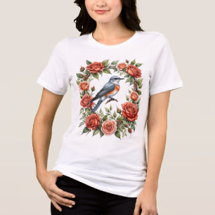Camiseta Triblenda Flycatcher De Colas Sencillas Rodeado De Roses Roj