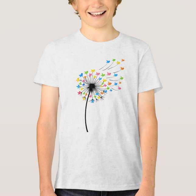 Camiseta Triblenda Flying colorful birds dandelion flow (Anverso)