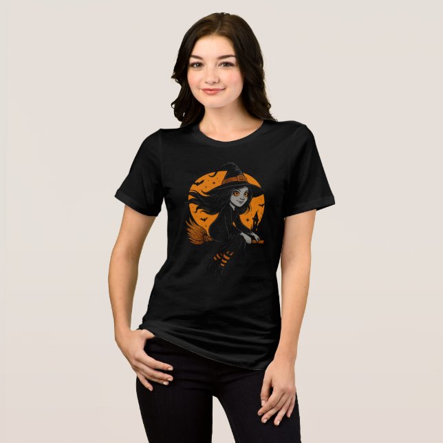Camiseta Triblenda Flying Witch with Orange Moon Art (Anverso Completo)