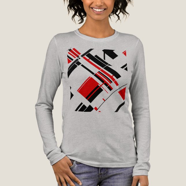 Camiseta Triblenda Formas diagonales rojas negras Líneas de arte insp (Anverso)