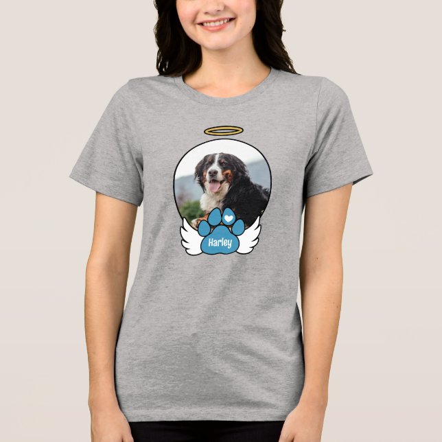 Camiseta Triblenda Foto Angel Wings Blue Paw Añadir Nombre Perro Memo (Anverso)