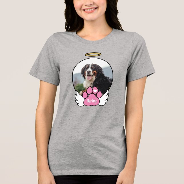 Camiseta Triblenda Foto Angel Wings Paw Rosa Añadir Nombre Perro Memo (Anverso)