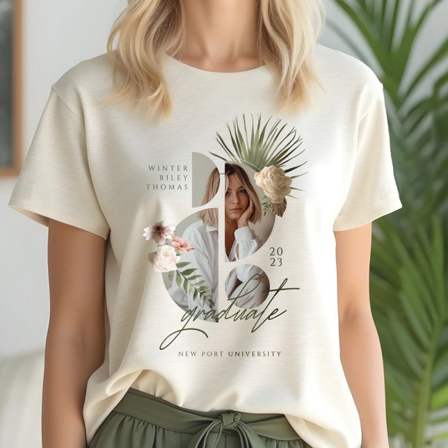Camiseta Triblenda Foto de graduados de flores de acuarela bohemias m (Modern Bohemian Watercolor Florals Graduate Photo Tri-Blend Shirt)