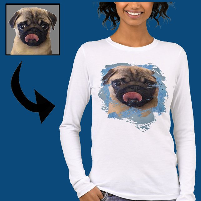 Camiseta Triblenda Fotografía única de Perro de Pug Gris Azul Grunge (Subido por el creador)