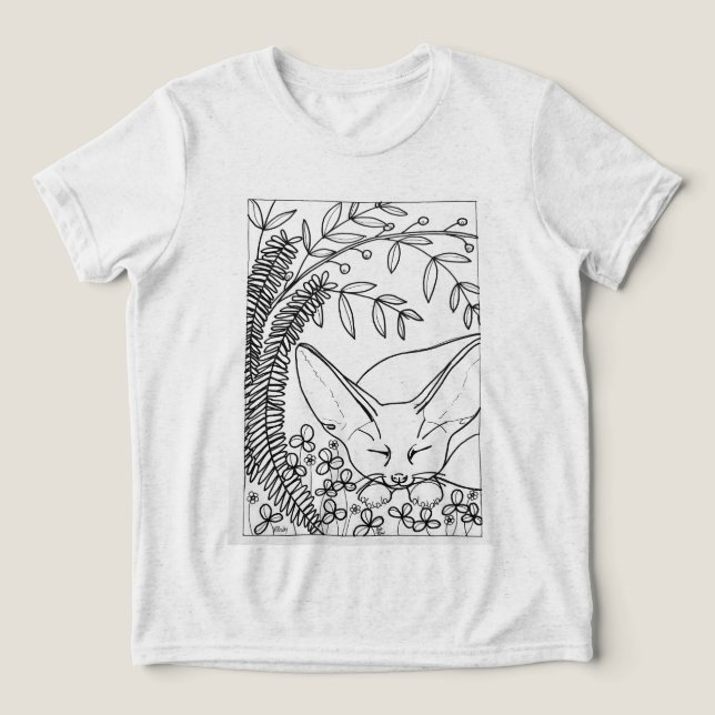 Camiseta Triblenda Fox fennica durmiente con flores (Diseño delantero )