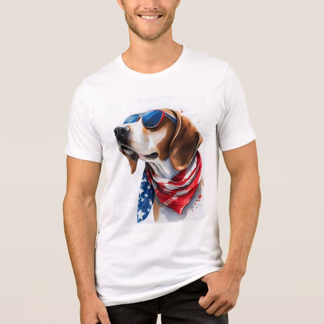 Camiseta Triblenda Foxhound Patriótico Del Perro 4 De Julio (Anverso)