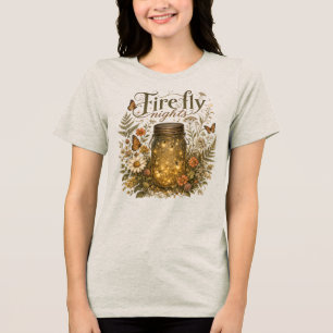 Camiseta Triblenda Frasco de Mason Antiguo con Luciérnagas Brillantes
