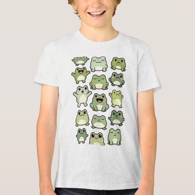 Camiseta Triblenda Frog Doodle Pattern - Kawaii Gift for Kids (Anverso)