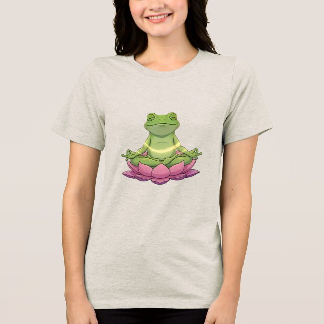 Camiseta Triblenda Frog Meditating On Flower Cute Funny Womens (Anverso)