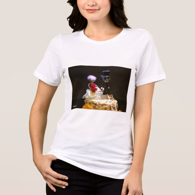 Camiseta Triblenda Fubby bruidspaartje op taart. (Anverso)