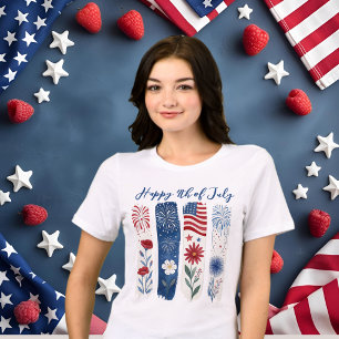 Camiseta Triblenda Fuegos artificiales con flores patrióticas, 4 de j