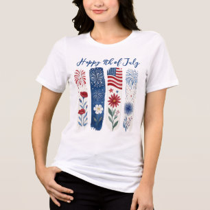 Camiseta Triblenda Fuegos Artificiales Florales Patrióticos, 4 de Jul