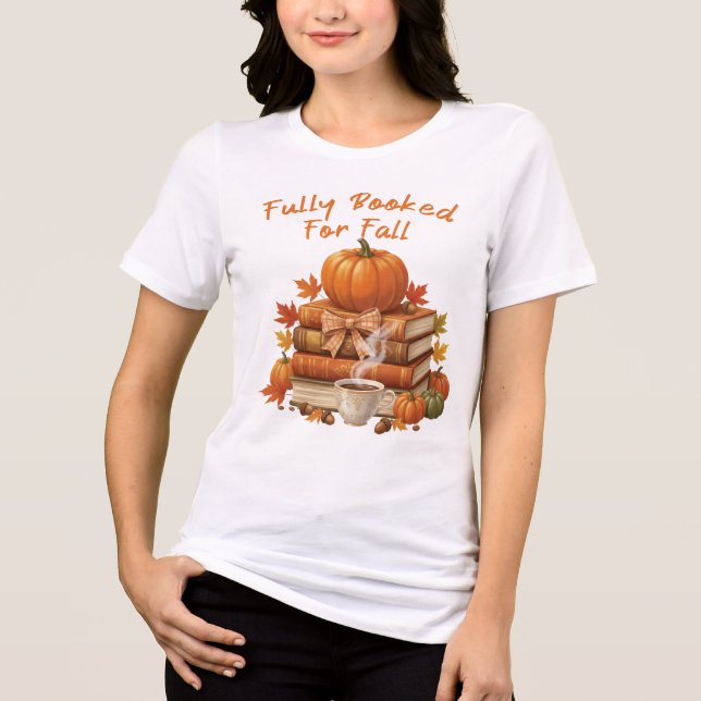 Camiseta Triblenda Fully Booked for Fall Books Coffee Reading Pumpkin (Anverso)
