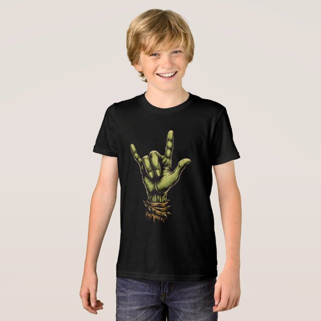 Camiseta Triblenda Fun Creepe Zombie Rock Hand Halloween (Anverso Completo)