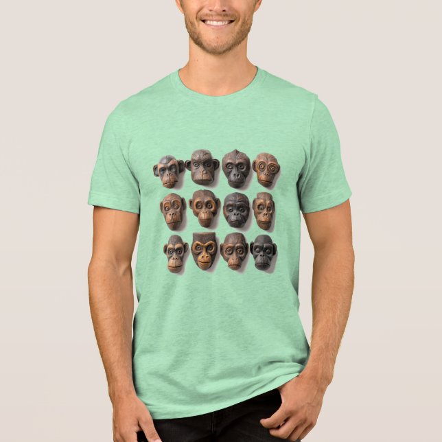 Camiseta Triblenda Funky Funky Ape Wooden Monkey Gorilly Face Head (Anverso)