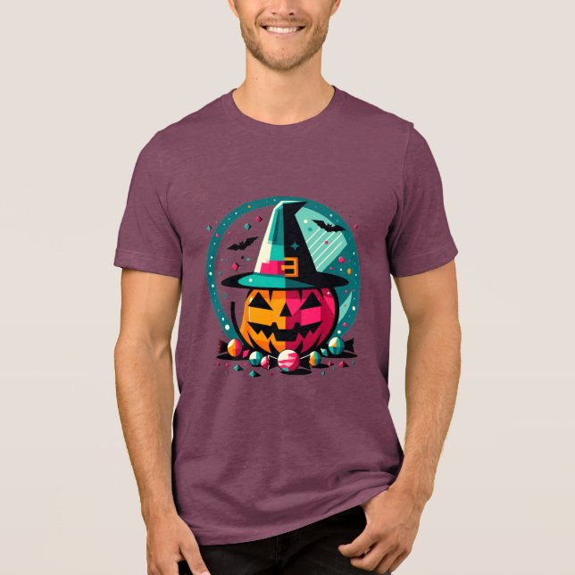 Camiseta Triblenda Funky Pop Art Pumpkin Witch Hat Candy (Anverso)