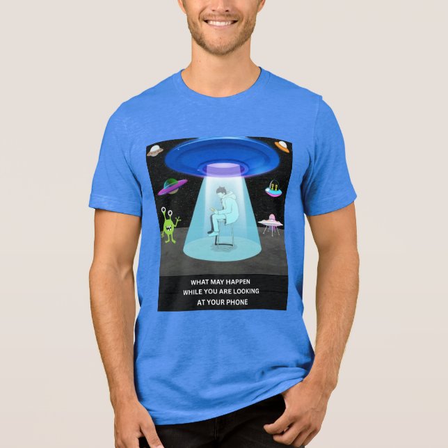 Camiseta Triblenda Funny Alien Abduction Phone Distraction Sci-Fi Hum (Anverso)