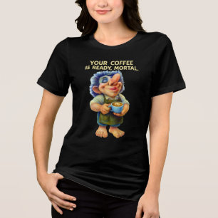 Camiseta Triblenda Funny Barista Troll Holding Coffee Cup con cita