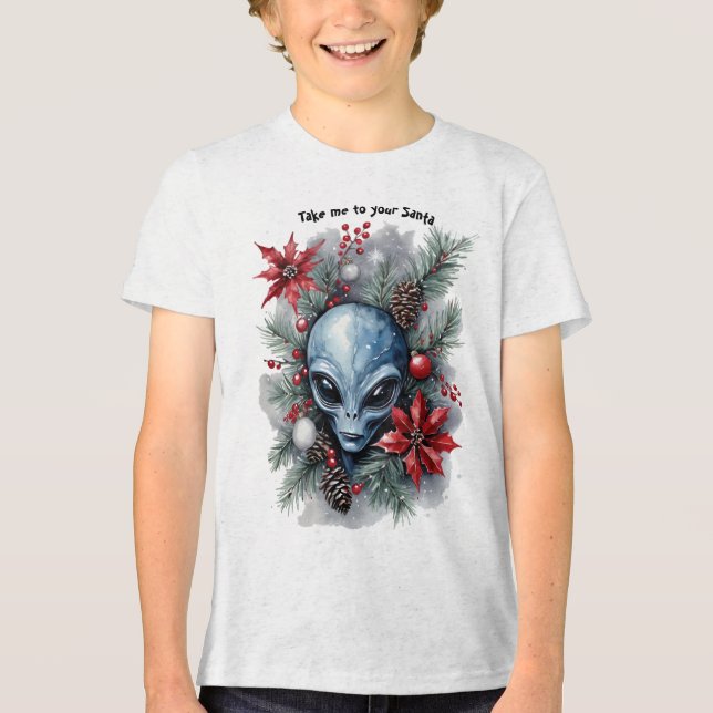Camiseta Triblenda Funny Christmas Alien "Take me to your Santa" (Anverso)