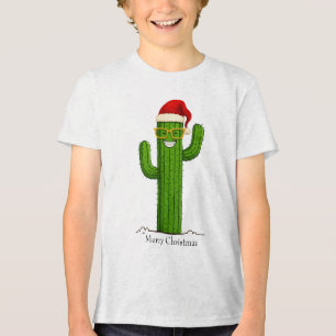 Camiseta Triblenda Funny Navidades Cactus con Santa Hat y Glasses