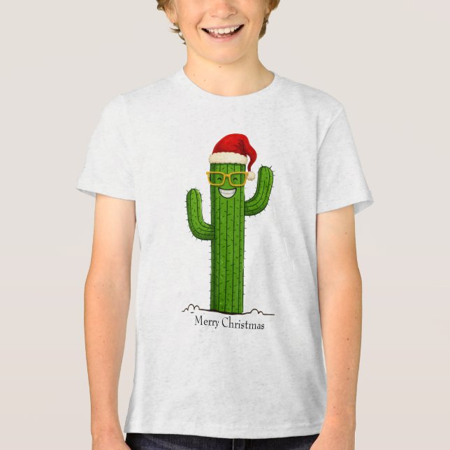 Camiseta Triblenda Funny Navidades Cactus con Santa Hat y Glasses (Anverso)