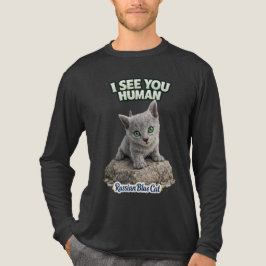 Camiseta Triblenda Funny Russian Blue Kitten Design - I see you human
