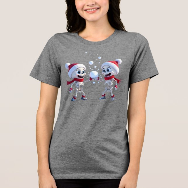 Camiseta Triblenda Funny Santa Skeletons Having a Snowball Fight  (Anverso)