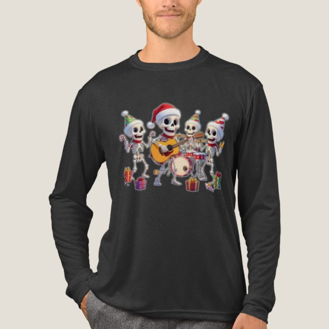 Camiseta Triblenda Funny Skeleton Band Christmas & New Year – 3D Cart (Anverso)
