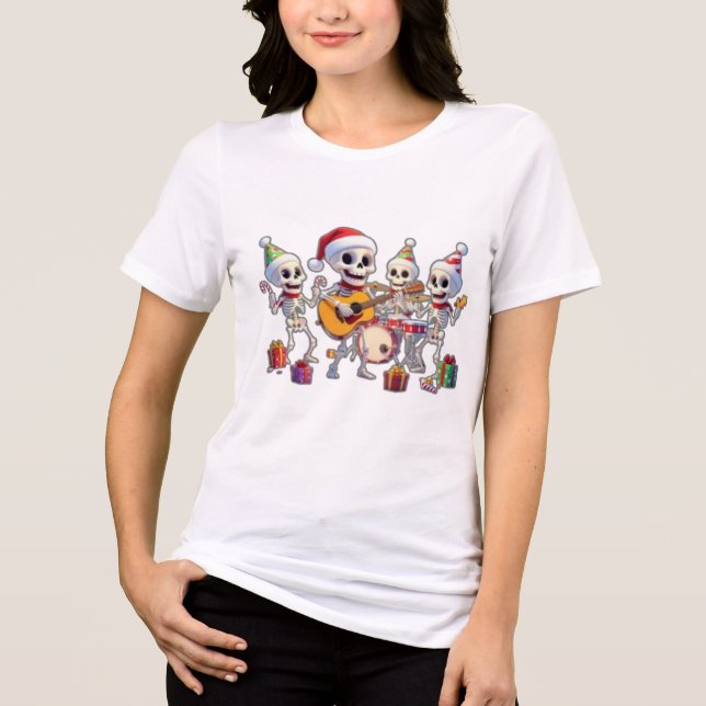 Camiseta Triblenda Funny Skeleton Band Christmas & New Year – 3D Cart (Anverso)