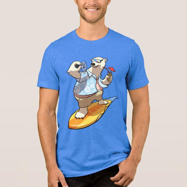 Camiseta Triblenda Funny Surfing Polar Bear Cocktail & Fan Cartoon (Anverso)
