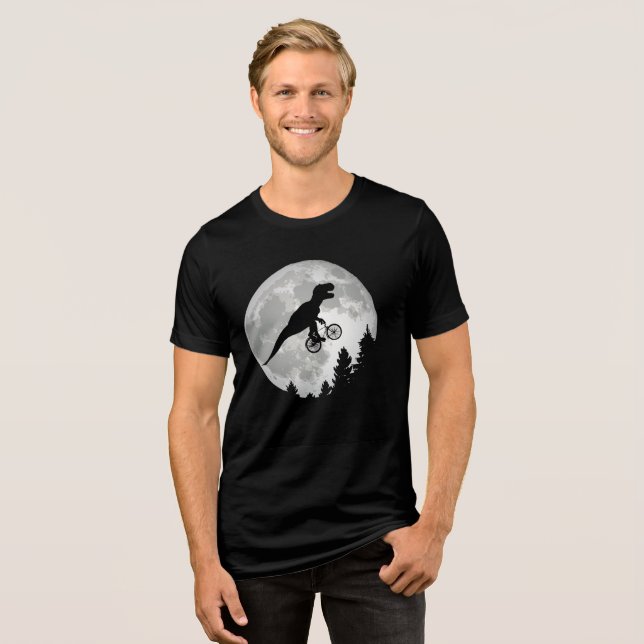 Camiseta Triblenda Funny T-Rex volando en bicicleta con luna llena (Anverso Completo)