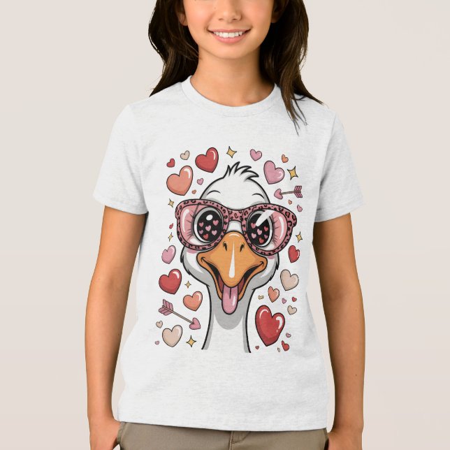Camiseta Triblenda Funny Valentine Goose with Heart Sunglasses & Leop (Anverso)