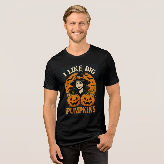 Camiseta Triblenda Funny Witch “I Like Big Pumpkins” Art (Anverso Completo)