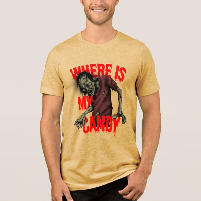 Camiseta Triblenda Funny Zombie Candy Halloween Horror Gag (Anverso)