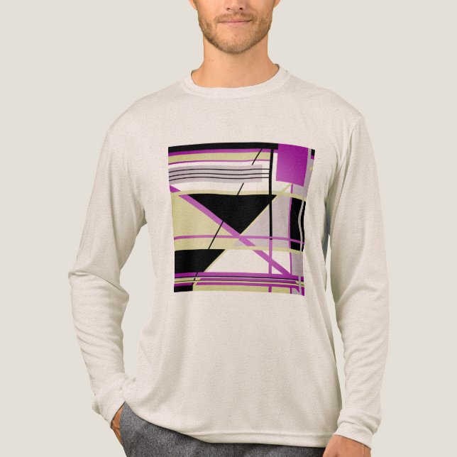 Camiseta Triblenda Fuschia Olive Lilac Black Geometric Resumen Art (Anverso)