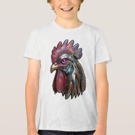 Camiseta Triblenda Gallo Ciberpunk Arte Mecánico Irisado