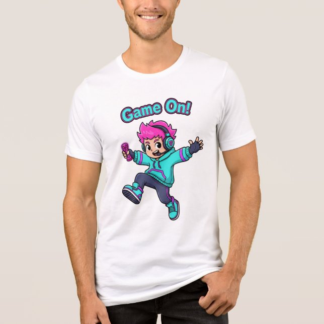 Camiseta Triblenda Game On! – Cute Cartoon Gamer Character T-Shirt (Anverso)
