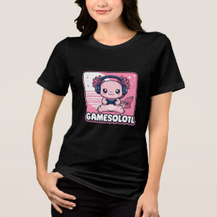 Camiseta Triblenda Gamesolotl - Jugador Axolotl Cute con auriculares