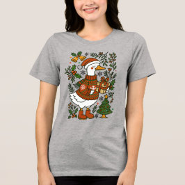 Camiseta Triblenda Ganso de Navidad Floral Cute Vacaciones de Inviern