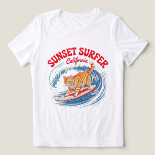 Camiseta Triblenda Gata Surfista de Verano - Mujer Retro Playa Califo