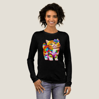 Camiseta Triblenda Gatito Adorable con Flor Rosa