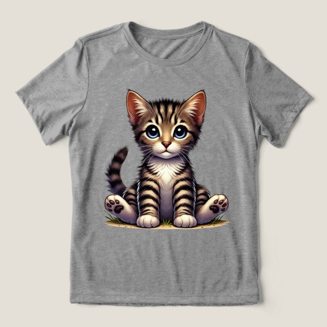 Camiseta Triblenda Gatito Adorable De Tabby Con Ojos Azules (Diseño delantero )