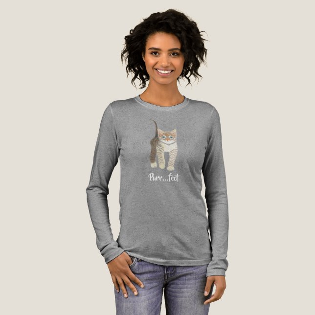 Camiseta Triblenda Gatito Atigrado Gris Manga Larga (Anverso Completo)