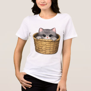 Camiseta Triblenda Gatito gris lindo en cesta