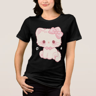 Camiseta Triblenda Gatito Kawaii Pastel con Lazo