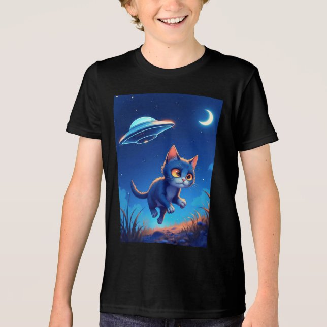 Camiseta Triblenda Gatito lindo perseguido por un OVNI (Anverso)