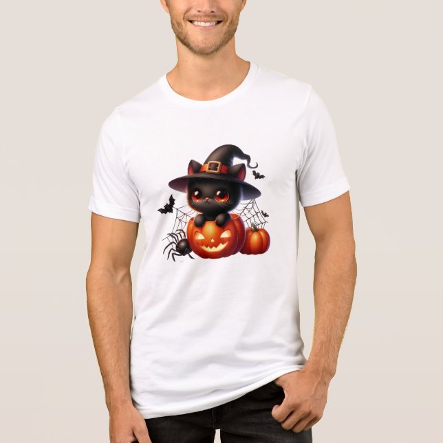 Camiseta Triblenda Gatito negro en una calabaza de Halloween (Anverso)
