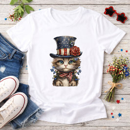 Camiseta Triblenda Gatito Patriótico Vintage