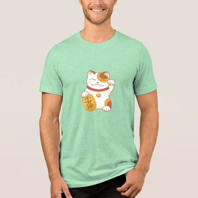 Camiseta Triblenda Gato afortunado japonés, Maneki Neko (Anverso)